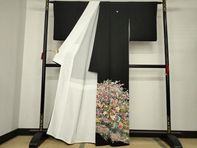 平和屋着物●本加賀友禅作家 谷崎善治 黒留袖 飛鶴風景花文 正絹 AABC3559ck