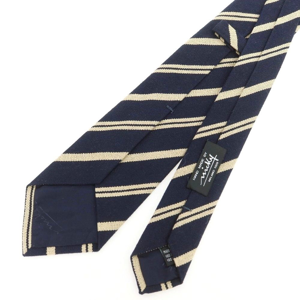 ストライプ柄ネクタイ ダークネイビーxベージュ