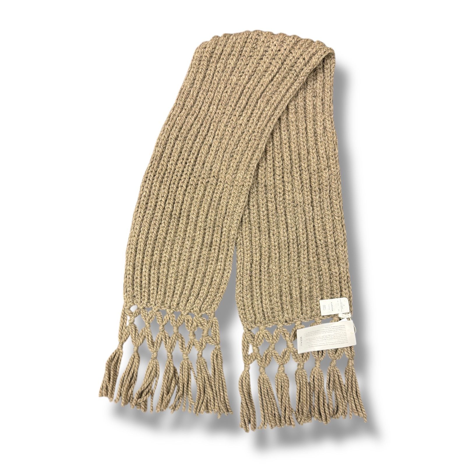 参考上代52800円 SEEALL HAND KNITTED STOLE ハンドニットストール マフラー シーオール SAU 41 KN 890 グレージュ系 F 94829 A 0