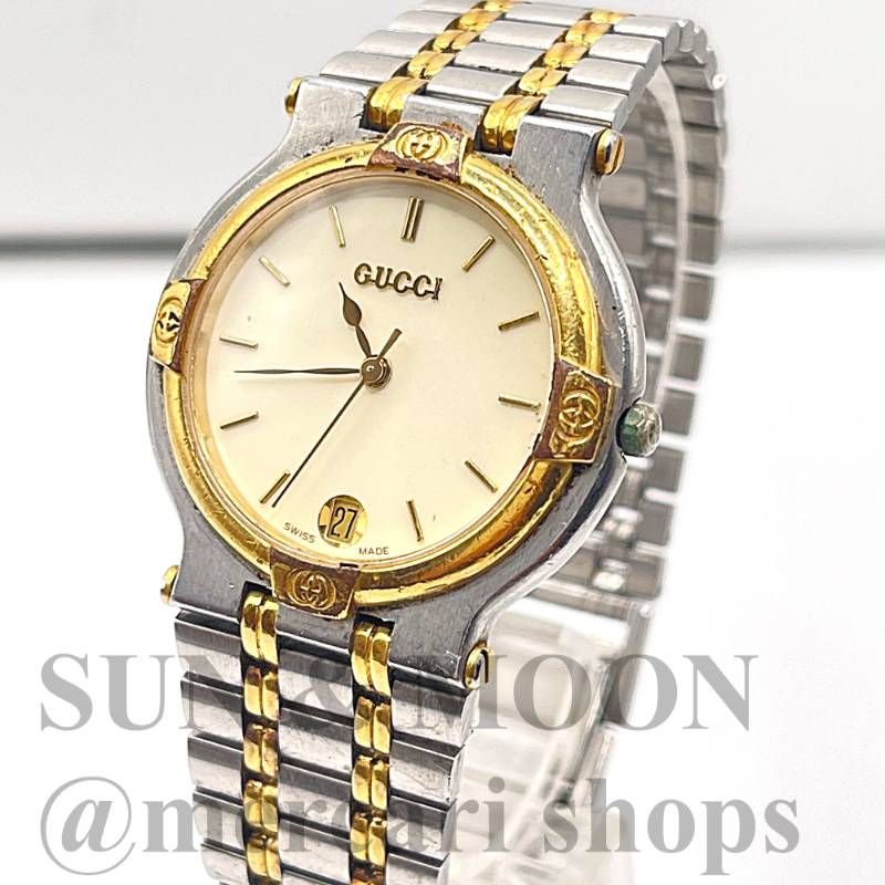 1円～ 美品 本物 人気 GUCCI グッチ 9000L コンビ メンズ 時計 3ヶ月保証つき 1円～ GUCCI グッチ 9000L レディース クオーツ 腕時計 中古 1円☆03