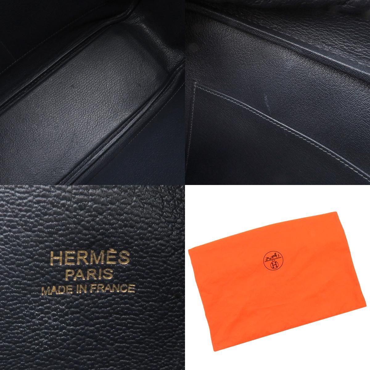 エルメス HERMES ハンドバッグ プリュム32 ヴォーエプソン ネイビー×グリーン ゴールド金具 紺 緑  □J刻印 【保存袋】【中古】