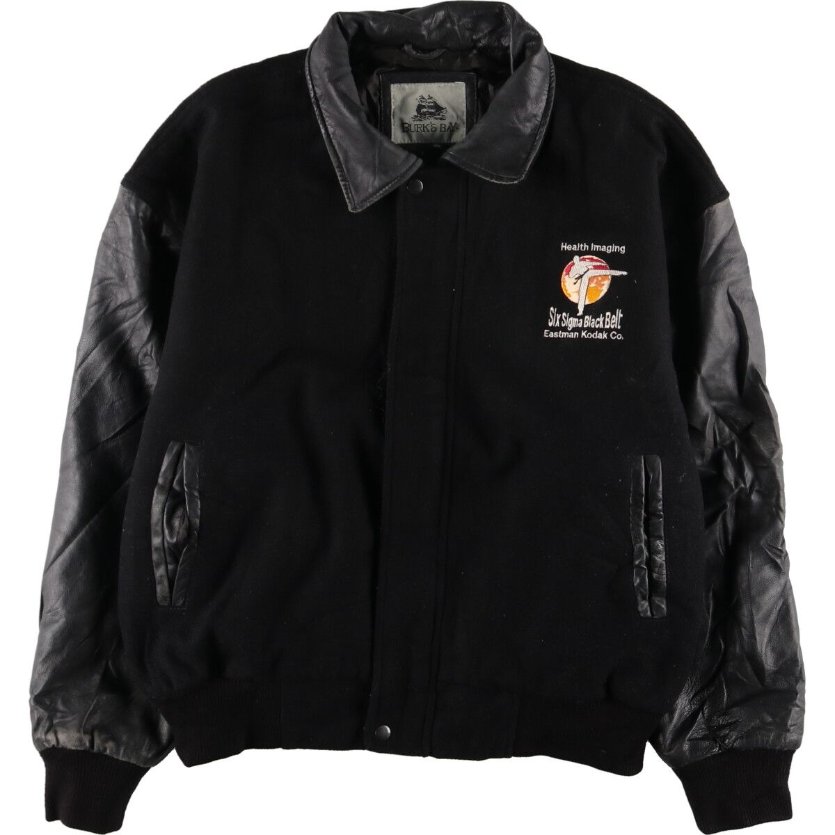 オールブラックカラー BURK'S BAY 袖革ウールスタジャン アワードジャケット バーシティジャケット メンズM /evb002995