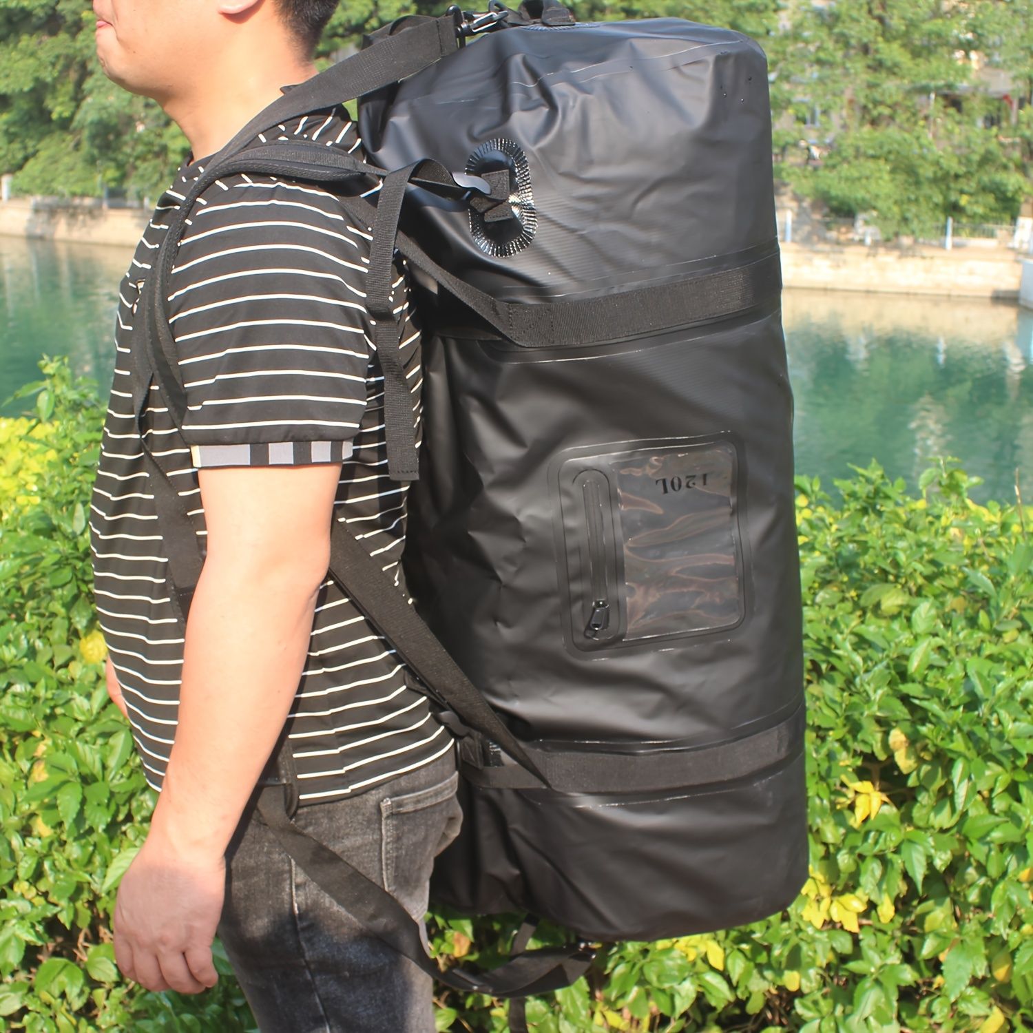 120L ドライバッグ ダッフル - ロールトップデザインでギアを乾くように カヤック ラフティング ボート 泳ぎ キャンプ ハイキング ビーチ 釣りに最適 - 耐久性のあるポリエステルで 内部と外部のポケットが付いています ラフティングギア | ロールトッ