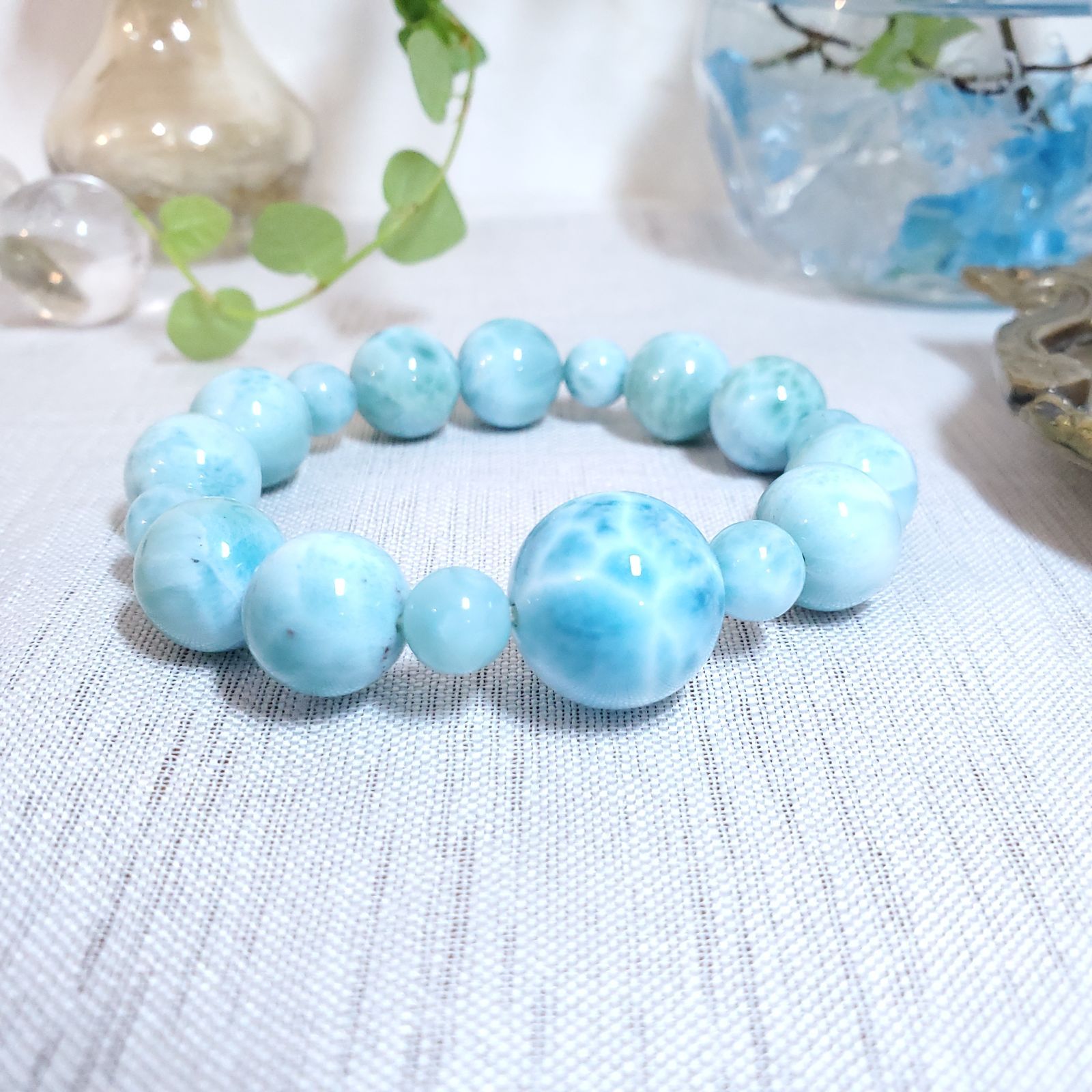 天然無処理ラリマー 【良質，大玉】ラリマーブレス 16 ブレスレット