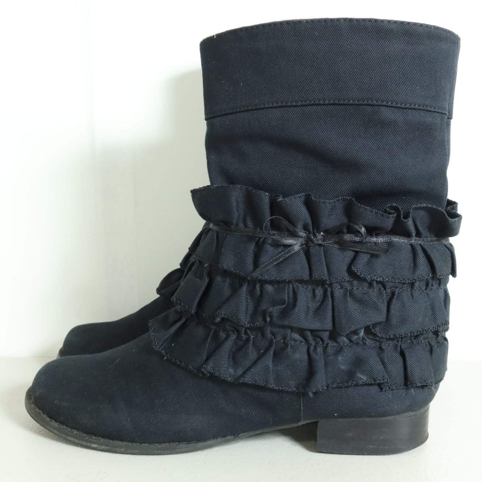 ピンクハウス☆フリルたっぷり ショートブーツ サイズS 黒系 ＊k3868