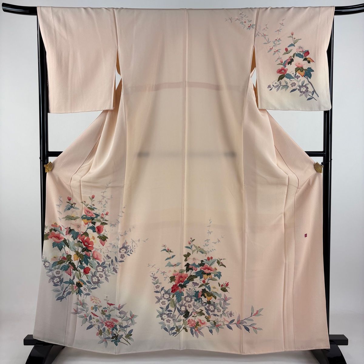 訪問着 身丈162.5cm 裄丈67cm M 袷 落款 枝花 ぼかし ピンク 正絹 秀品