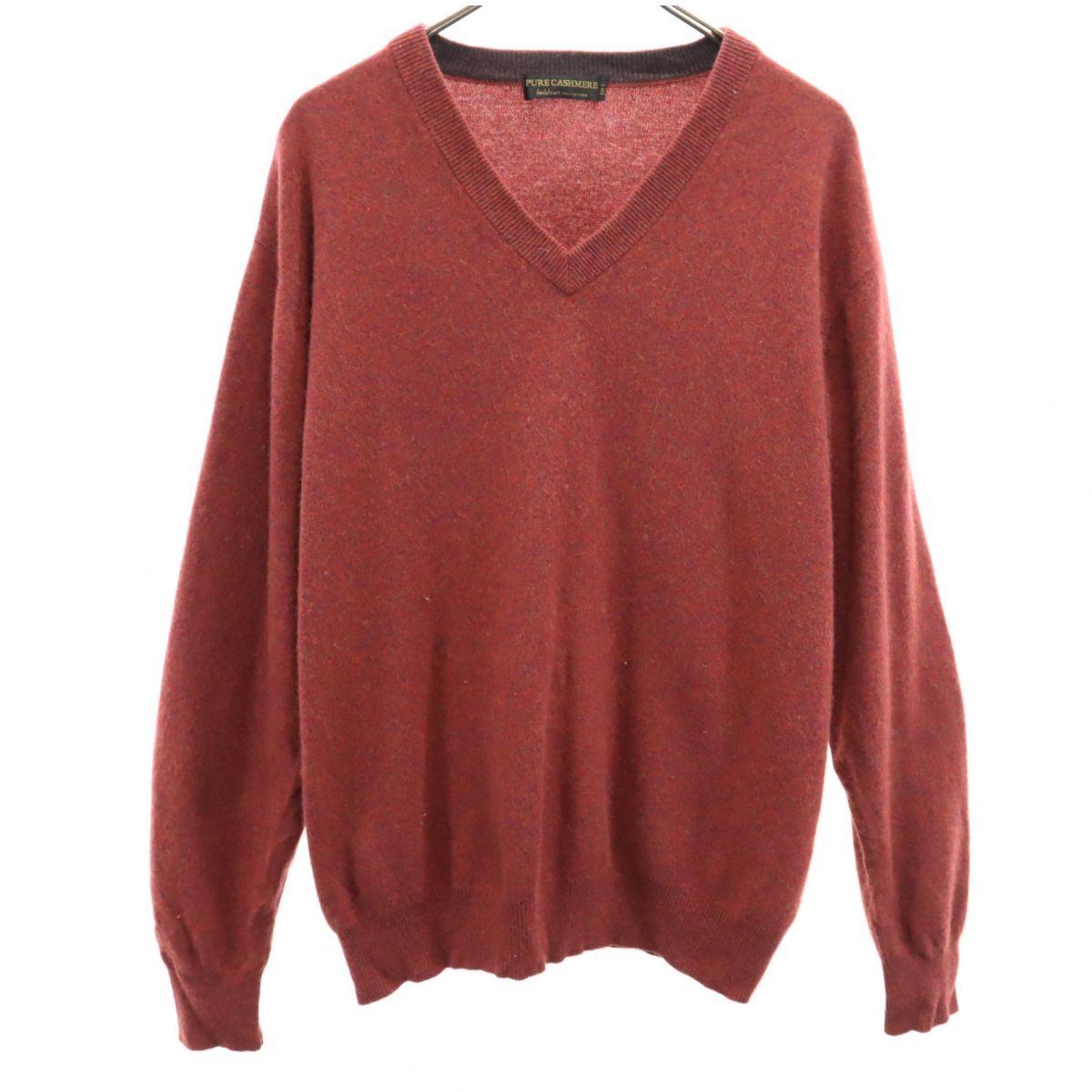 PURE CASHMERE 長袖 Vネック セーター L レッド系 ニット メンズ 古着 【231227】