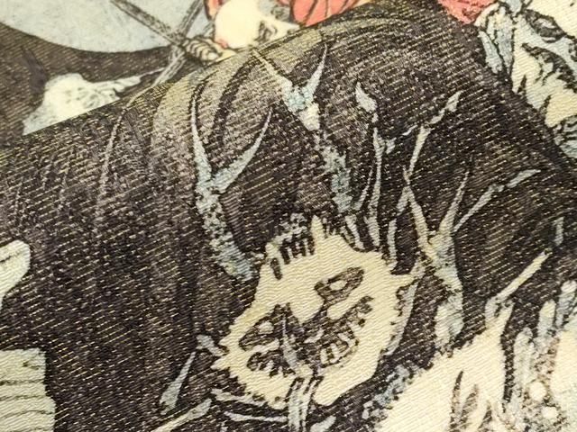 平和屋着物□極上 全通柄袋帯 源義経 武蔵坊弁慶 金糸 逸品