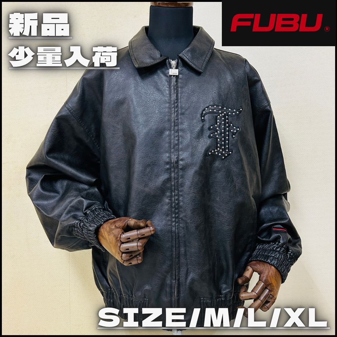 bboy b系　レザージャケット　刺繍 新作】【FUBU・フブ・Faux Leather Studs Patch Jacket（ブラック