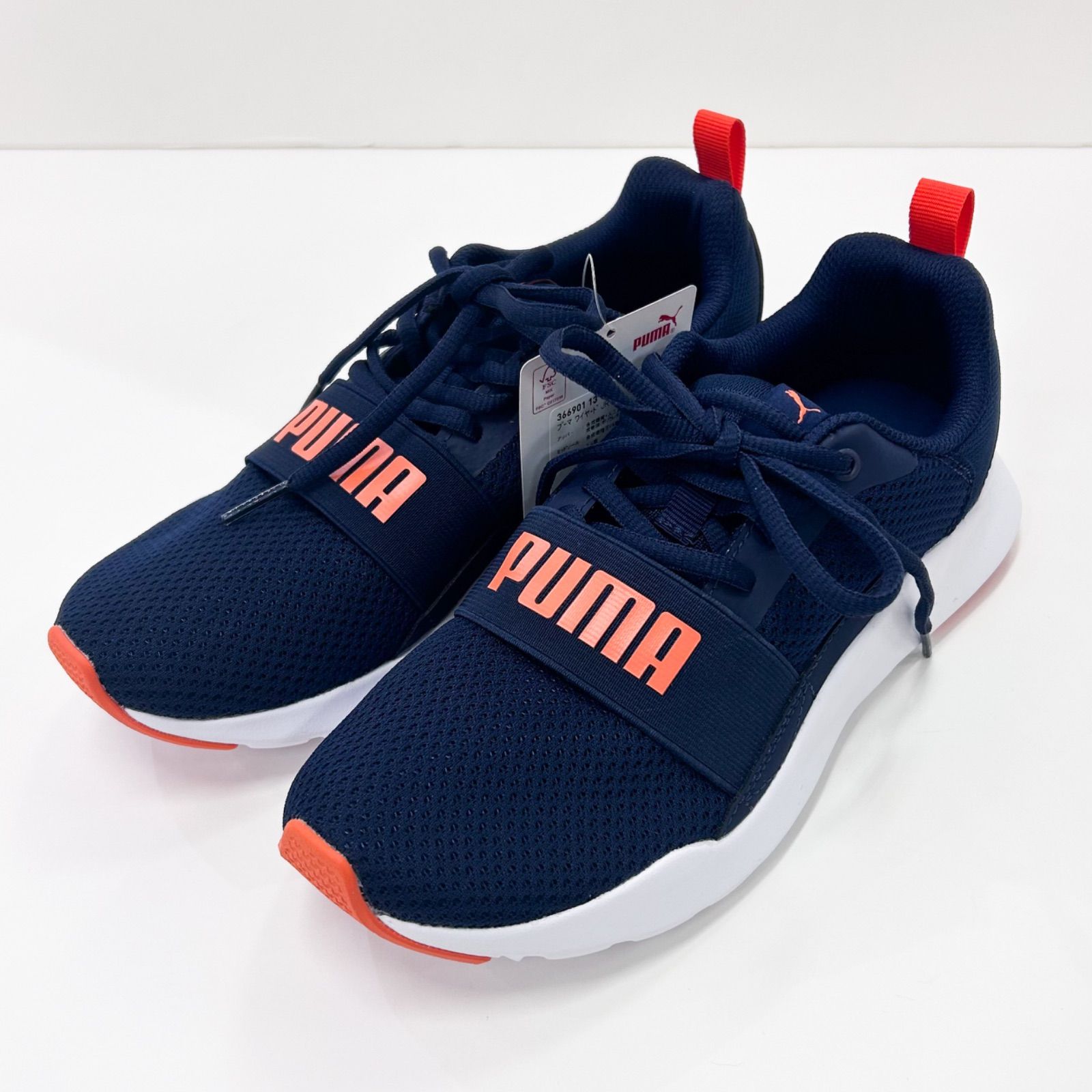 【新品】PUMA Wired Jr 366901 13　プーマ　ワイヤード　ソフトフォーム　ネイビー　オレンジ　キッズ　ジュニア　レディース　スニーカー