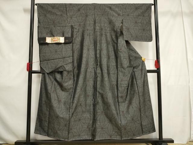 平和屋着物□本場大島紬 麻の葉文様 黒地 正絹 逸品 未使用 AAAS9113pf  