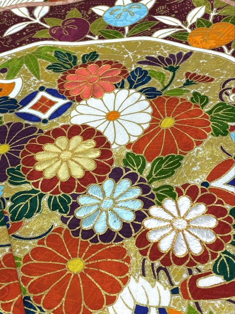 振袖 仮絵羽 青柳 刺繍 金駒 金彩 紋意匠 正絹 未仕立て品 八掛付