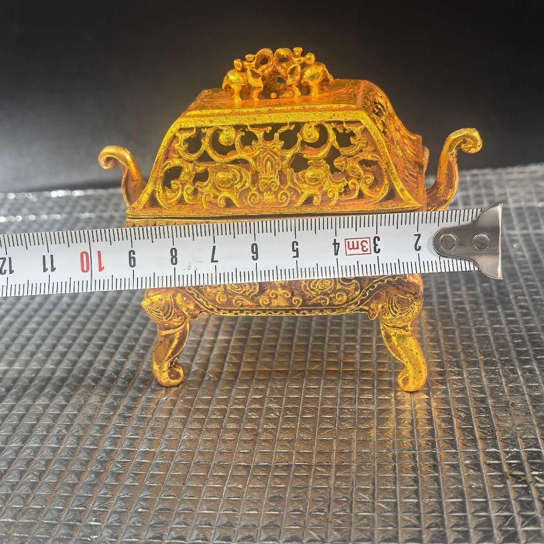 めでたい如意銅象 香炉 工芸品 美術品 置物 銅製 四足双耳方鼎 双象薫香炉 吉祥如意招財炉 香挿炉 香道具
