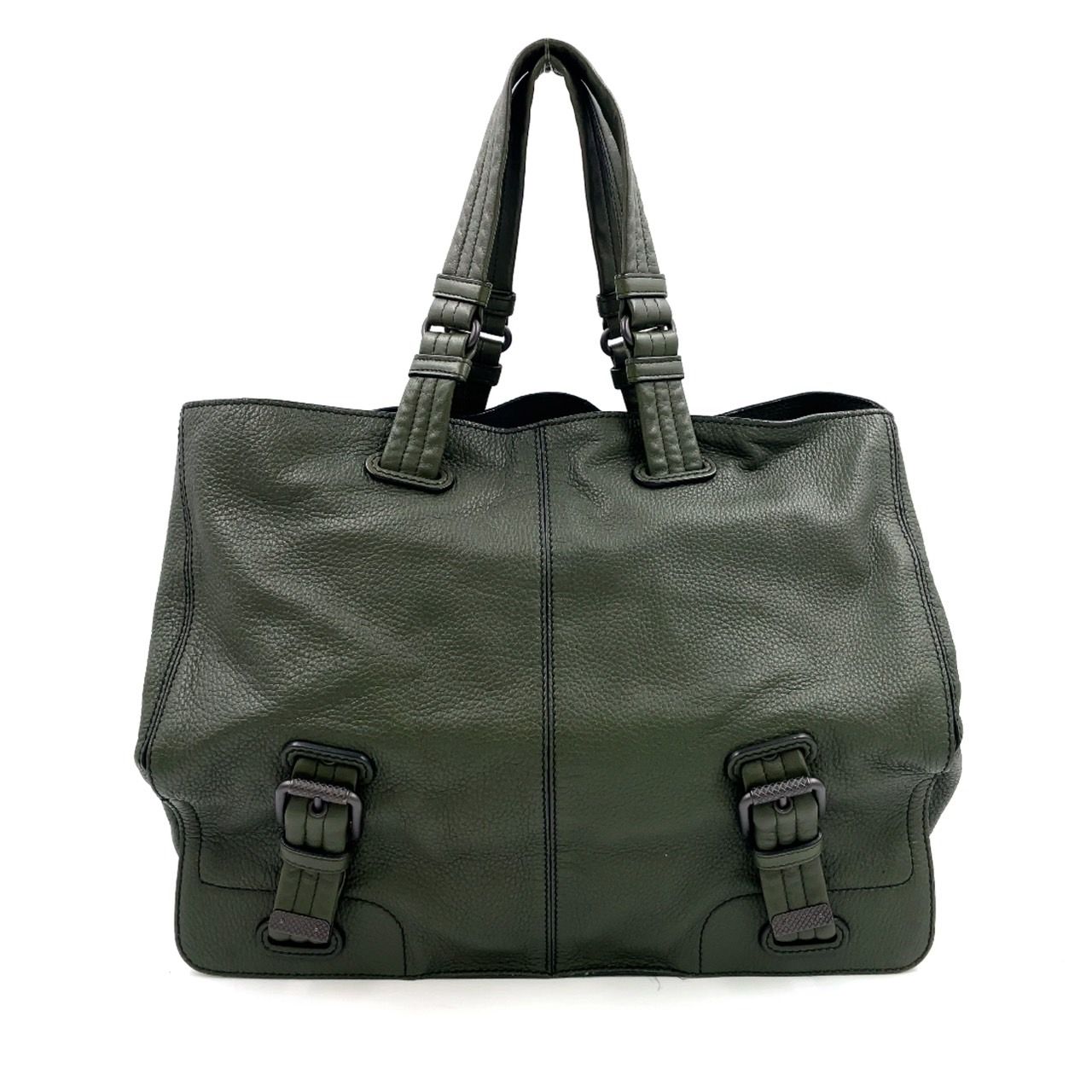 BOTTEGA VENETA トートバッグ レザー カーキグリーン ハンドバッグ ブラック