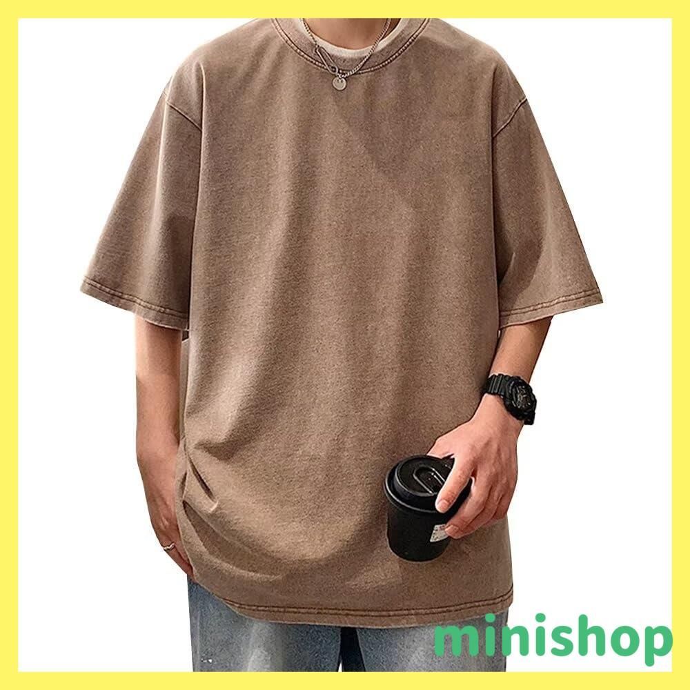 【在庫処分】[Fuyumoe] Tシャツ メンズ 半袖 大きいサイズ 夏服 メンズ ヴィンテージ加工 ビックtシャツ サマー 半袖 無地 BIG tシャツ メンズ 黒 オーバーサイズ ヘビ―ウェイト カジュアル ゆっ