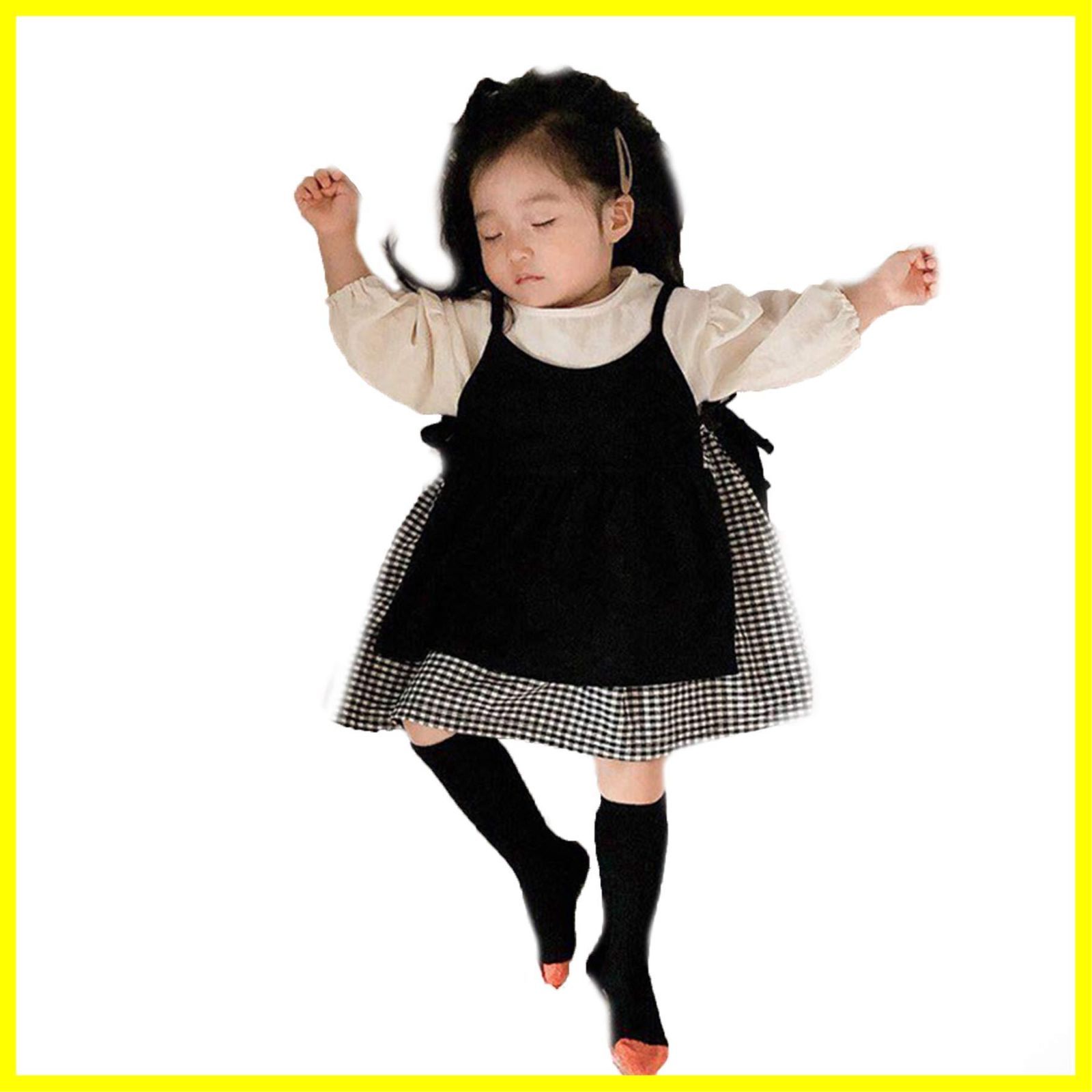 【迅速発送】SLINX ベビー服 ワンピース 長袖 ２点セット 女の子 キッズ 子供 ふんわり ベビーロンパース チェック柄 オールインワン ベビー 姉妹服 日常 おでかけ プレゼント シンプル 春 夏 