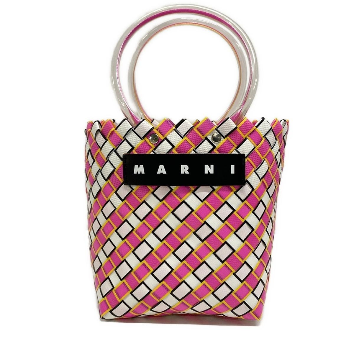 MARNI(マルニ) トートバッグ美品  マルニ マーケット タハバッグ SHMH0068A0RF081 ウィステリア(白×ピンク×マルチ) かごバッグ/編み込み