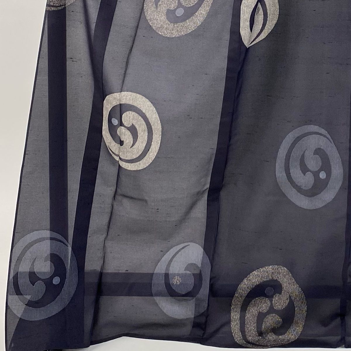 小紋 身丈172.5cm 裄丈68.5cm L 薄物 夏紬地 落款 波頭 濃紫 正絹 秀品