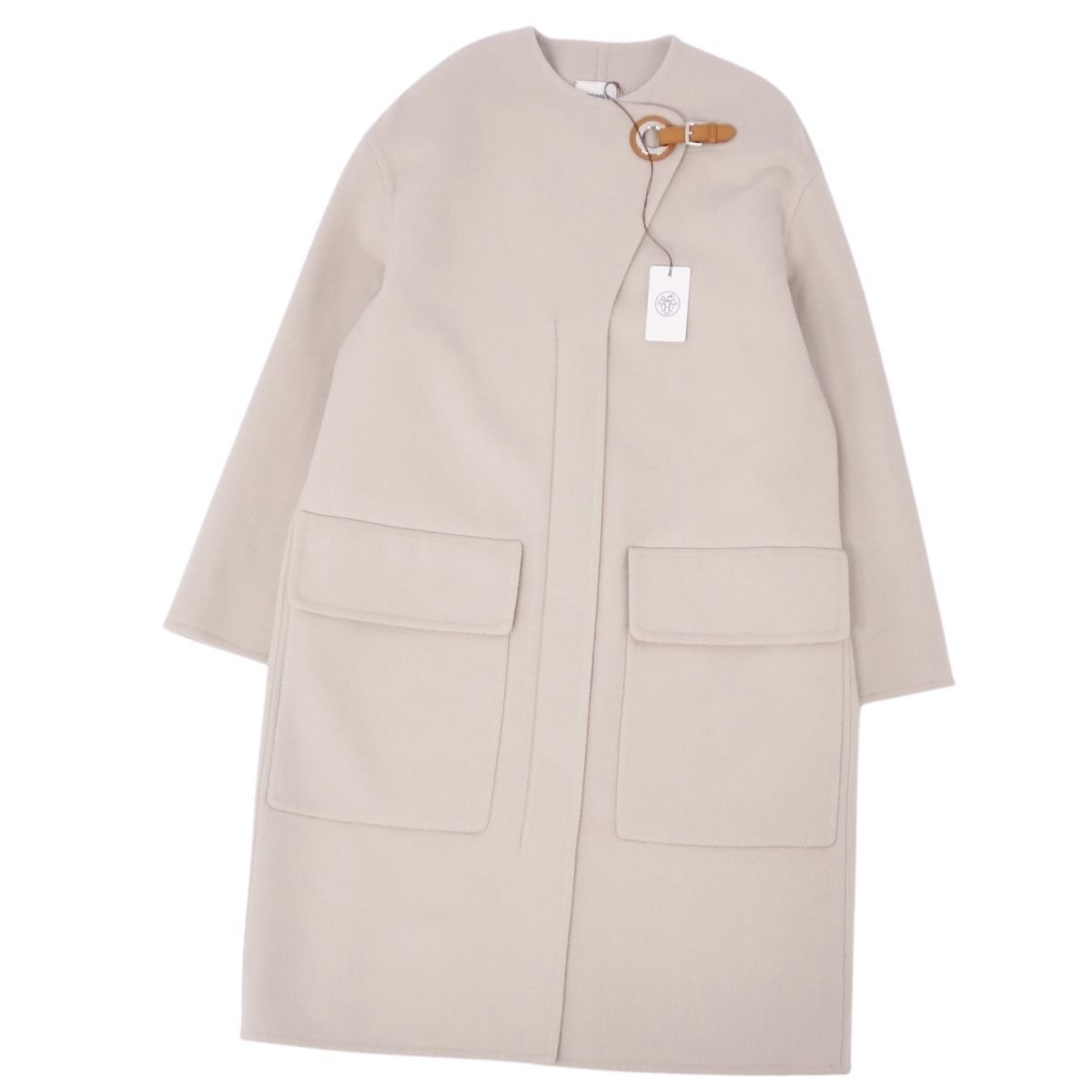 エルメス　コート アイレットクラスプ HERMES エルメス コート 22SS カシミヤ ノーカラー アイレット
