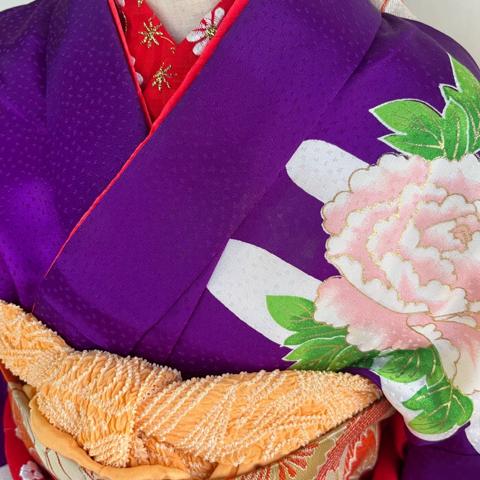 七五三 7歳女の子 着物 四つ身 紫 パープル 長襦袢 帯セット 帯揚げ帯締め付き ビンテージ きもの猫田 T 374