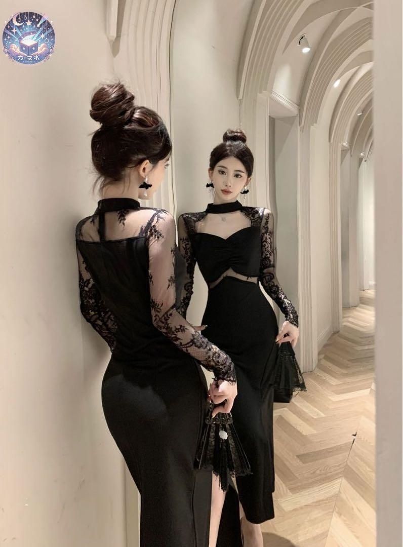 【美しいレースが特徴】ドレス　ひざ丈　セクシーなカットラインと切り替えレース 新品未使用 【美しいレースが特徴】ドレス ひざ丈 セクシーな