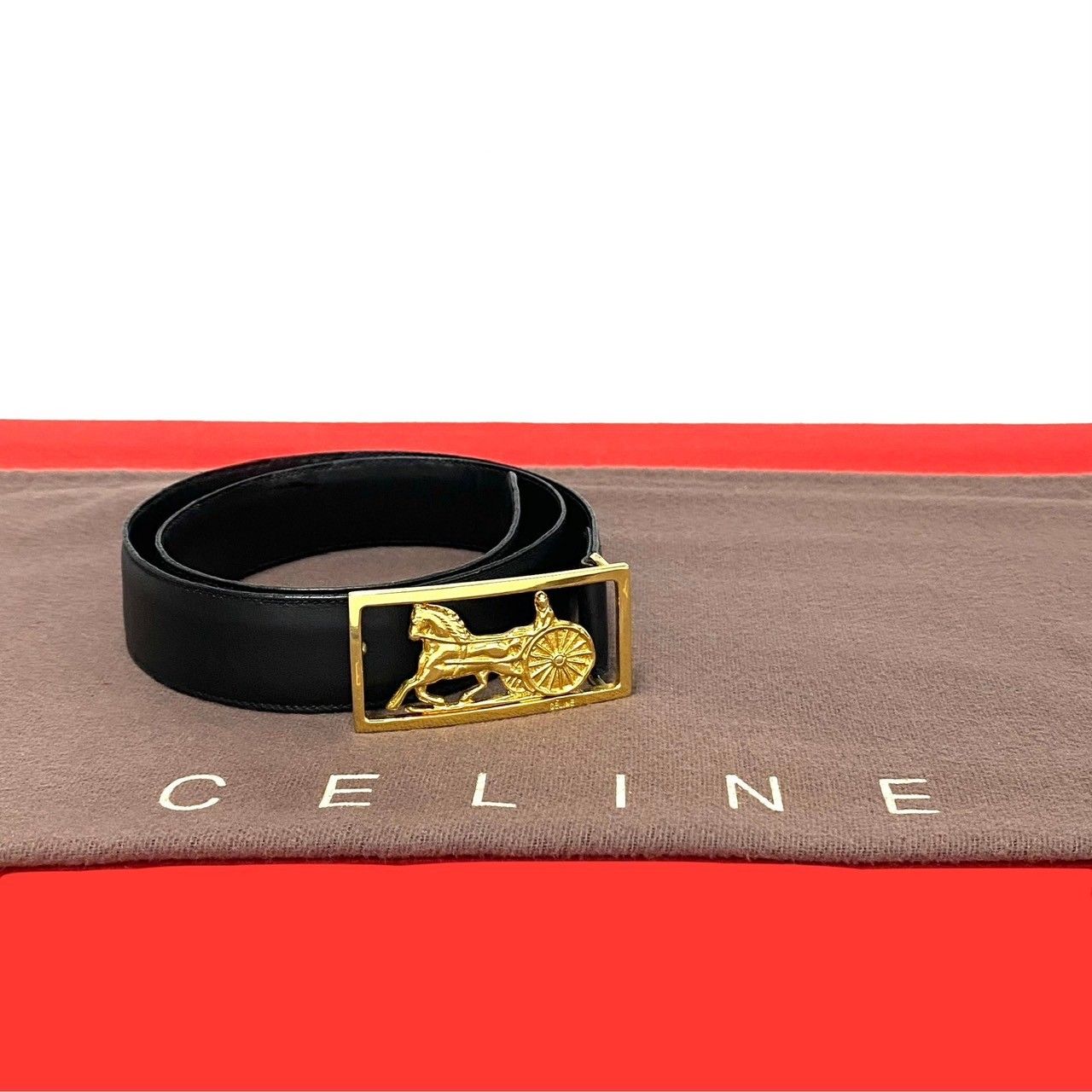 極 美品 希少品 CELINE セリーヌ ヴィンテージ 馬車金具 ロゴ カーフ レザー 本革 ベルト 小物 ブラック 黒 レディース メンズ  99173 - メルカリ