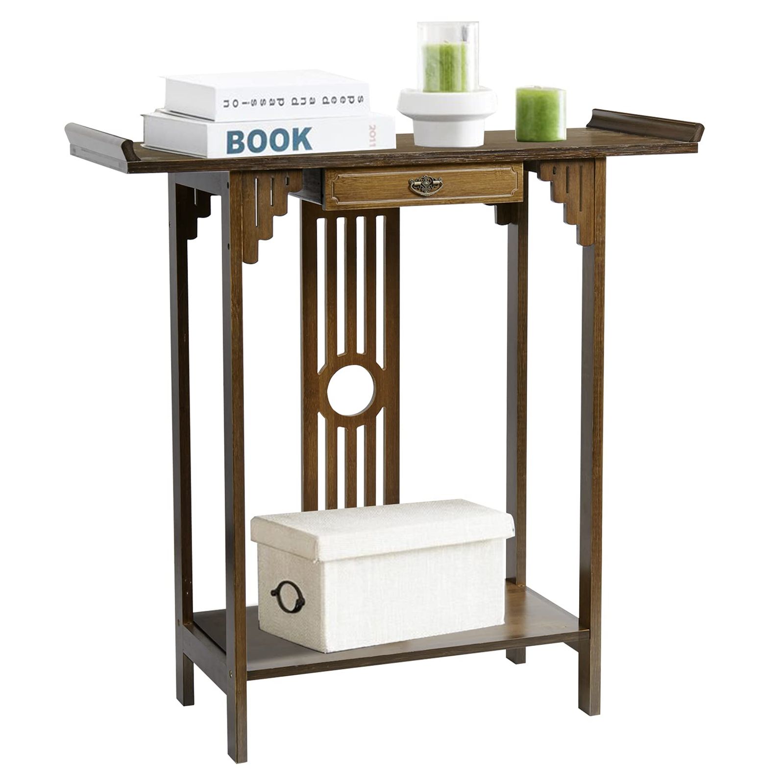 奥行30cm 木製 玄関収納 飾り棚 スリム アンティーク コンソールテーブル 家具 物置台 エントランステーブル Susire 和風 引き出し付き おしゃれ