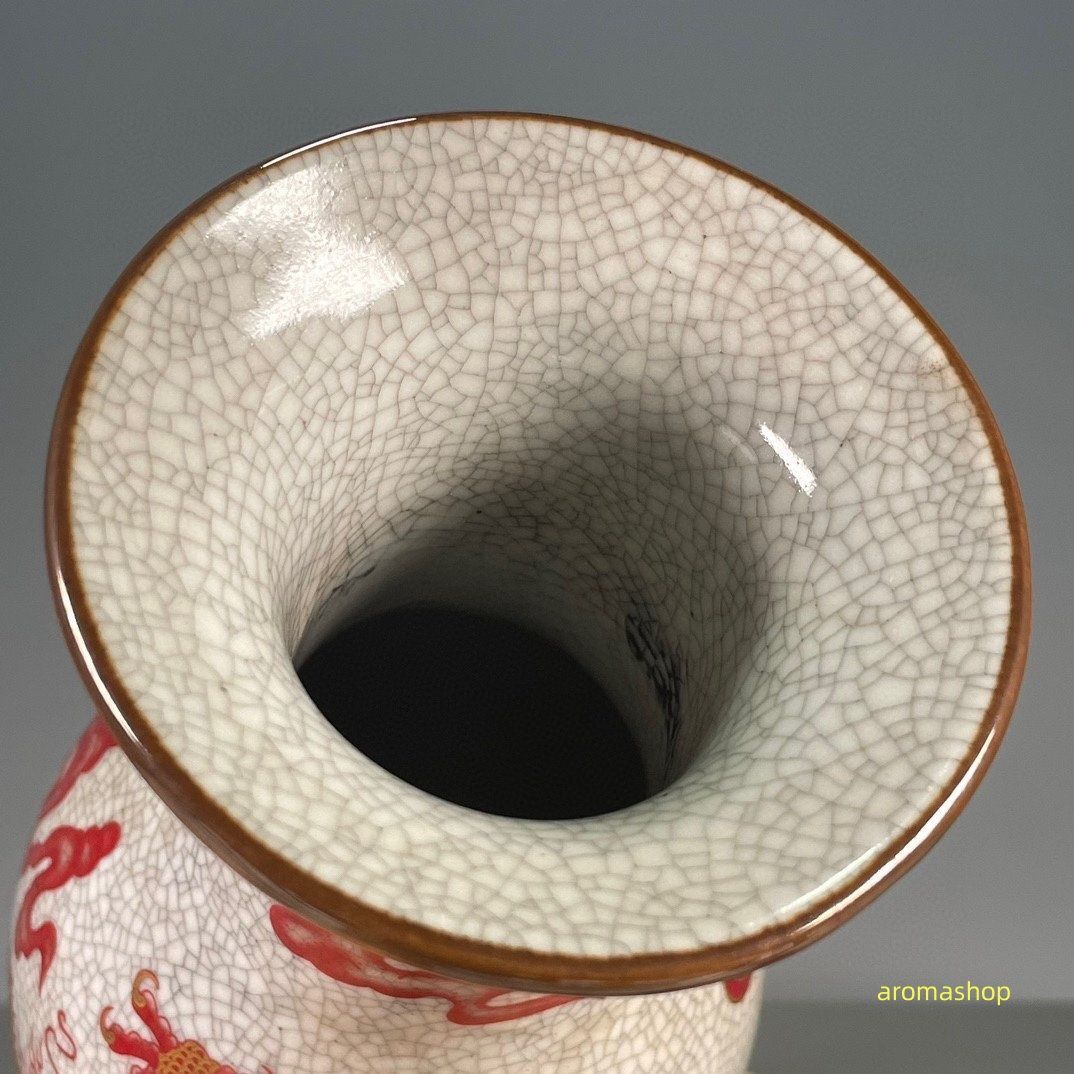清】陶磁器 神獣紋 大清乾隆年製 粉彩双耳花瓶 中国美術 41cm 古