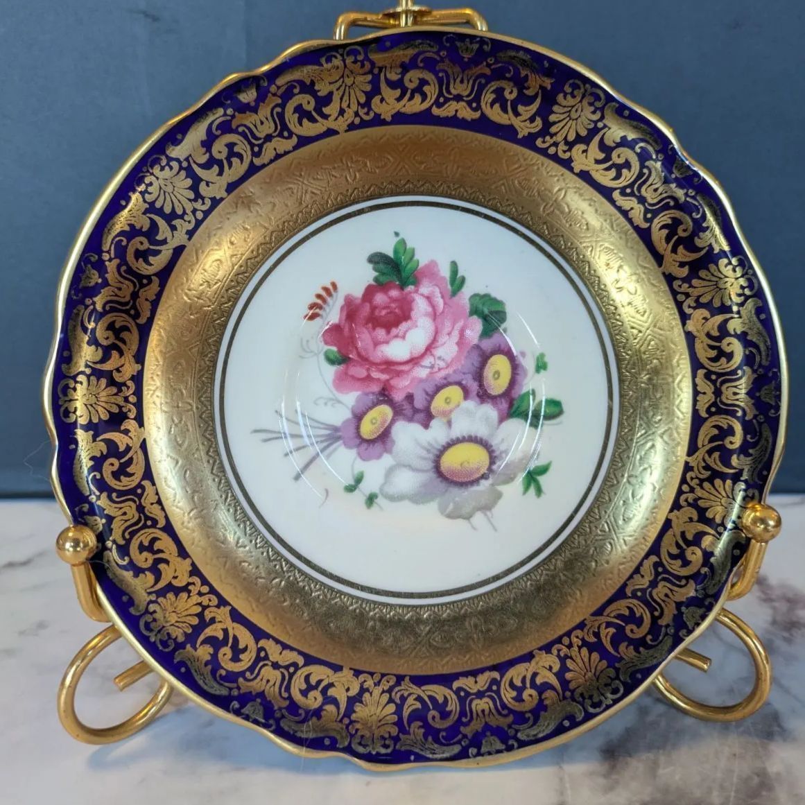 パラゴン ピオニーシェイプ カップ＆ソーサー コバルト ピンクローズ 金彩