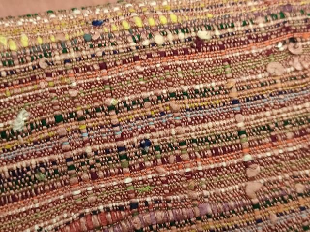 平和屋本店□極上 浦野理一 経節紬 九寸名古屋帯 赤白橡色地 逸品