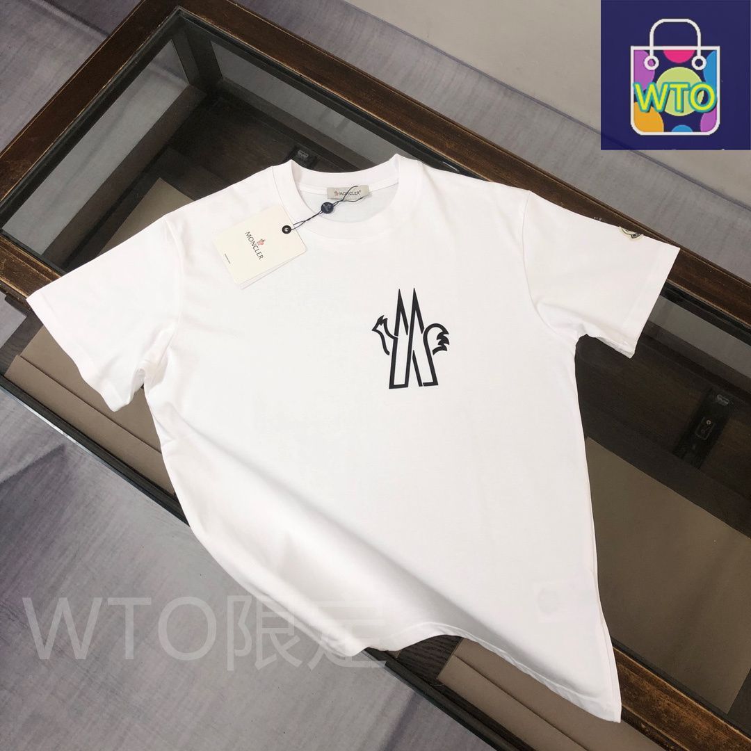 ◆MONCLEAR◆ コットン クルーネックＴシャツ Tシャツ クルーネック ロゴライン コットン ホワイト レッド