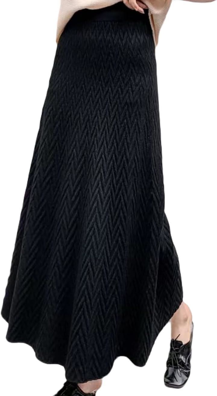 NALADA ロングスカート レディース ウエストゴム ストレッチ ニットウェア( ブラック,  L)