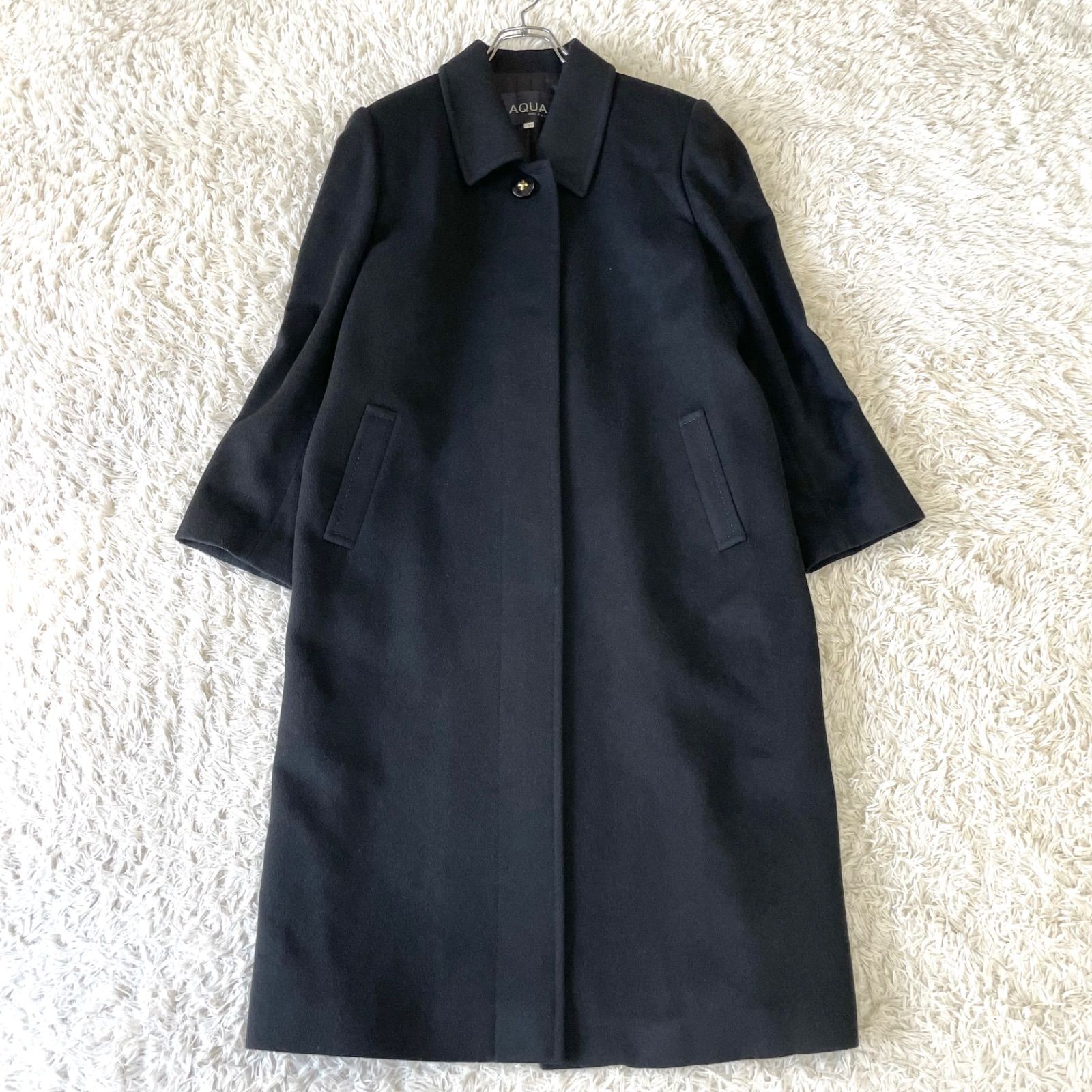 カシミヤ ステン コート 金ボタン 比翼仕立て ブラック M