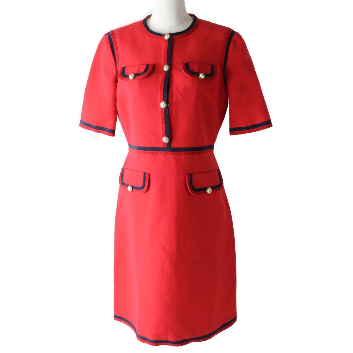 GUCCI グッチ 475850 レッド インターロッキングG パールボタン ウェブ  