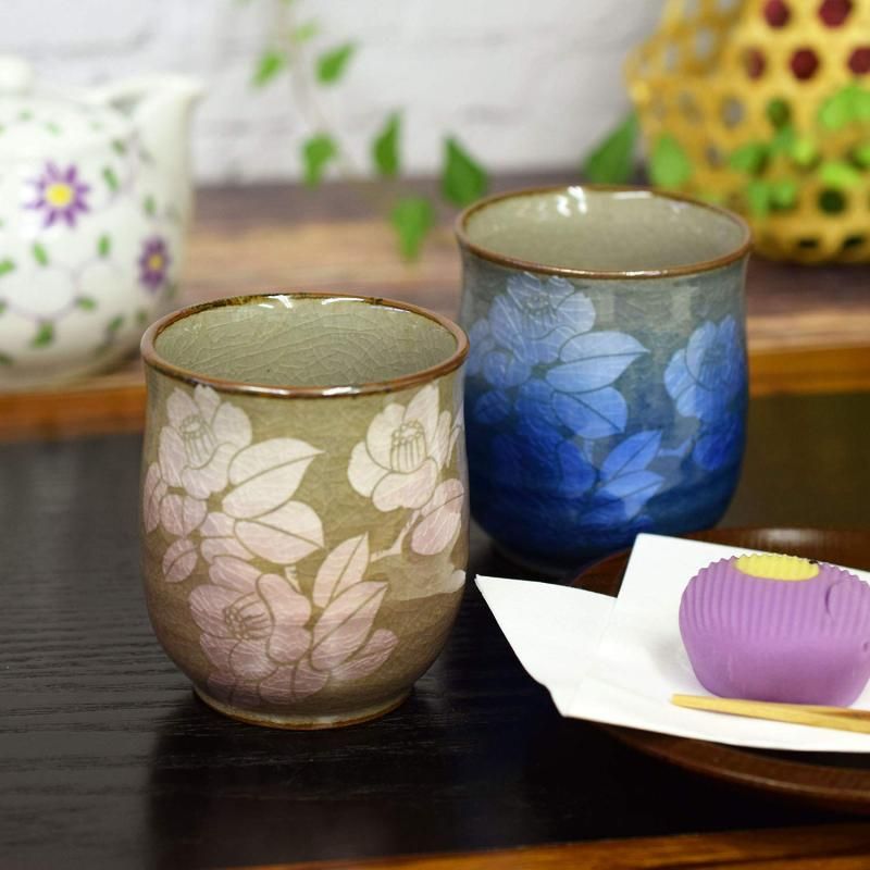 和座の蔵 おしゃれ 九谷焼 ペア 湯呑み 銀彩山茶花 夫婦湯呑み 還暦祝い プレゼント ギフト