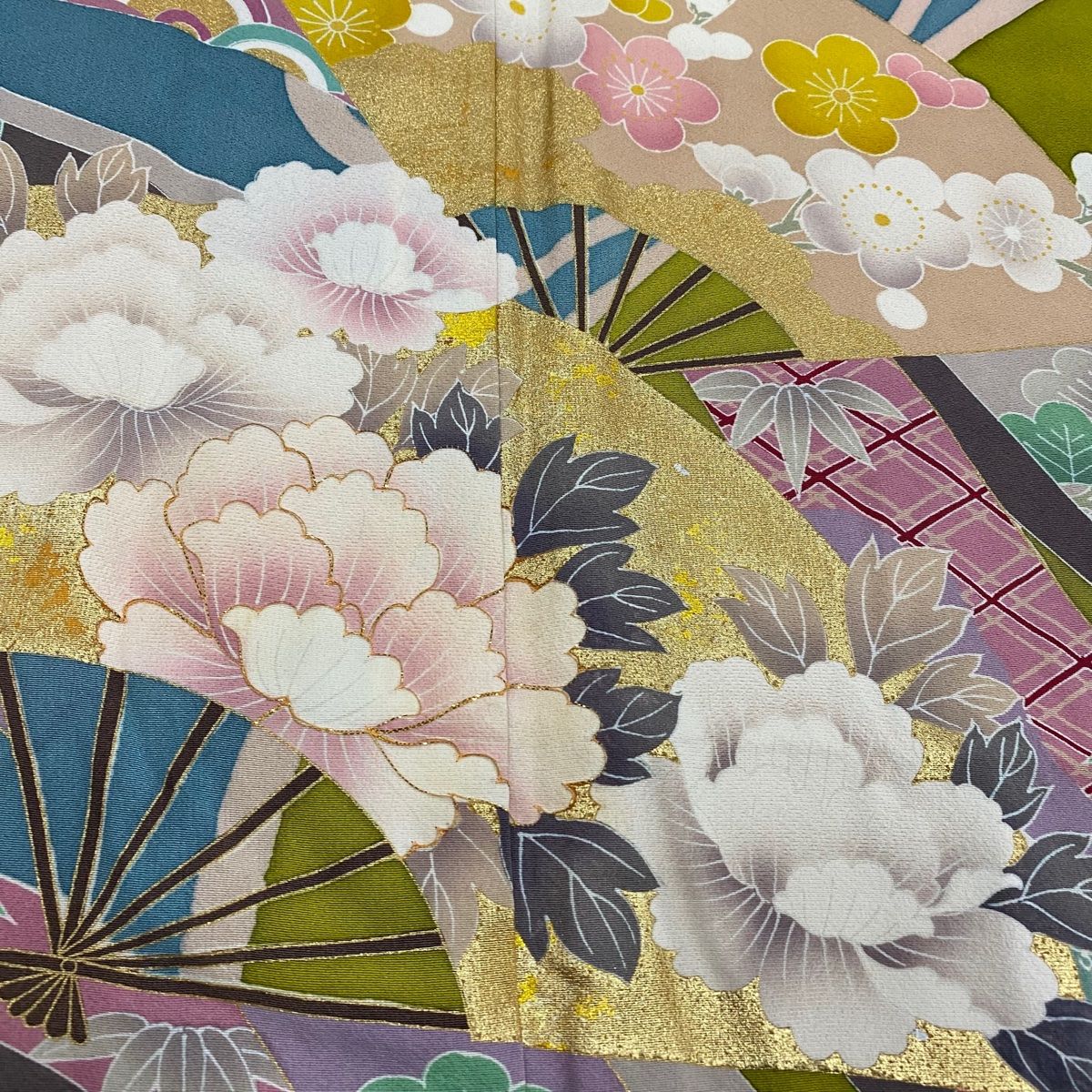 高級 振袖 青色 花柄 身丈172.5cm 裄丈67cm M 牡丹松竹梅金彩 振袖 身丈153cm 裄丈62cm S 袷 桜 牡丹 金糸 金彩 青緑 正絹