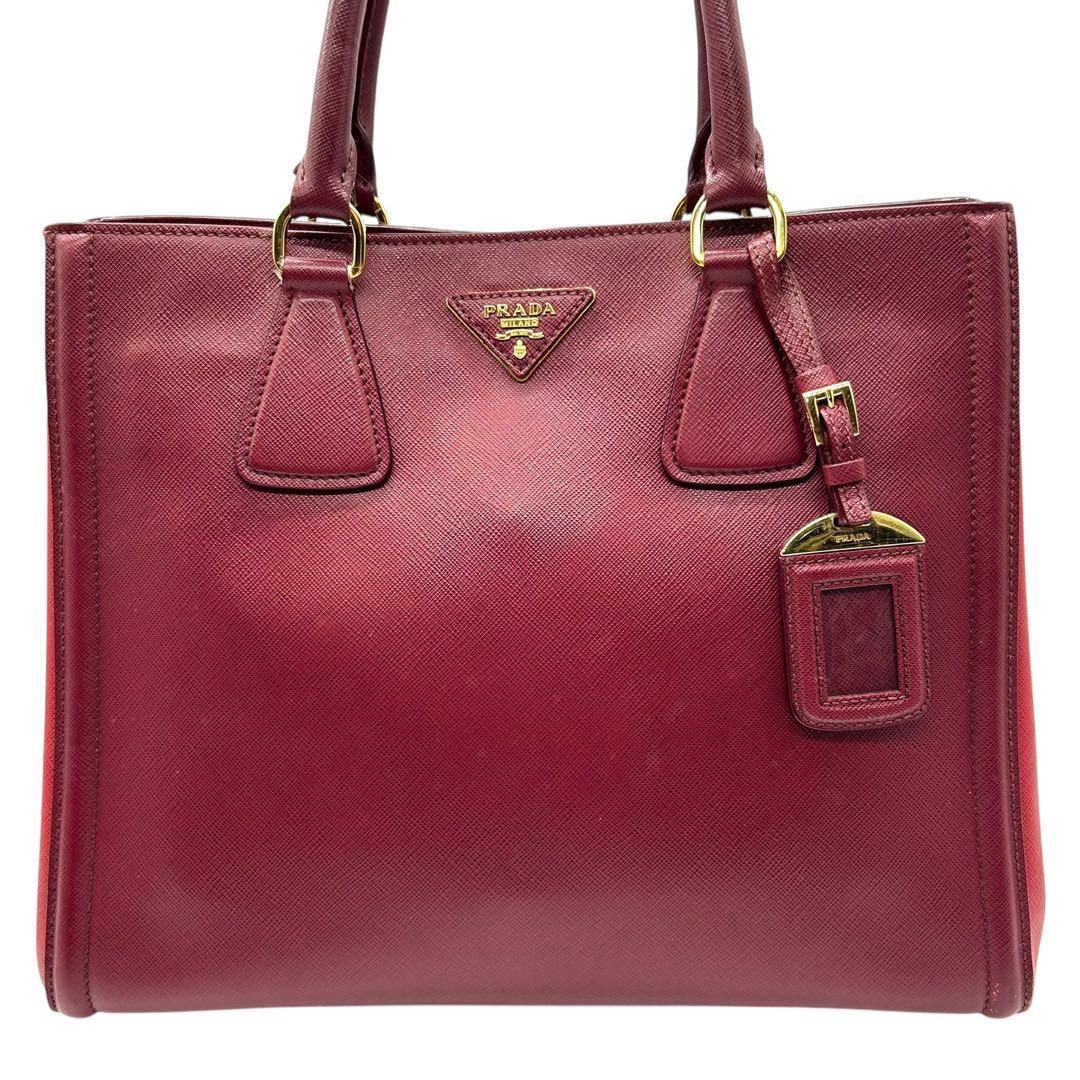 良品 1664 PRADA ガレリア トートバッグ 2way サフィアーノレザー 