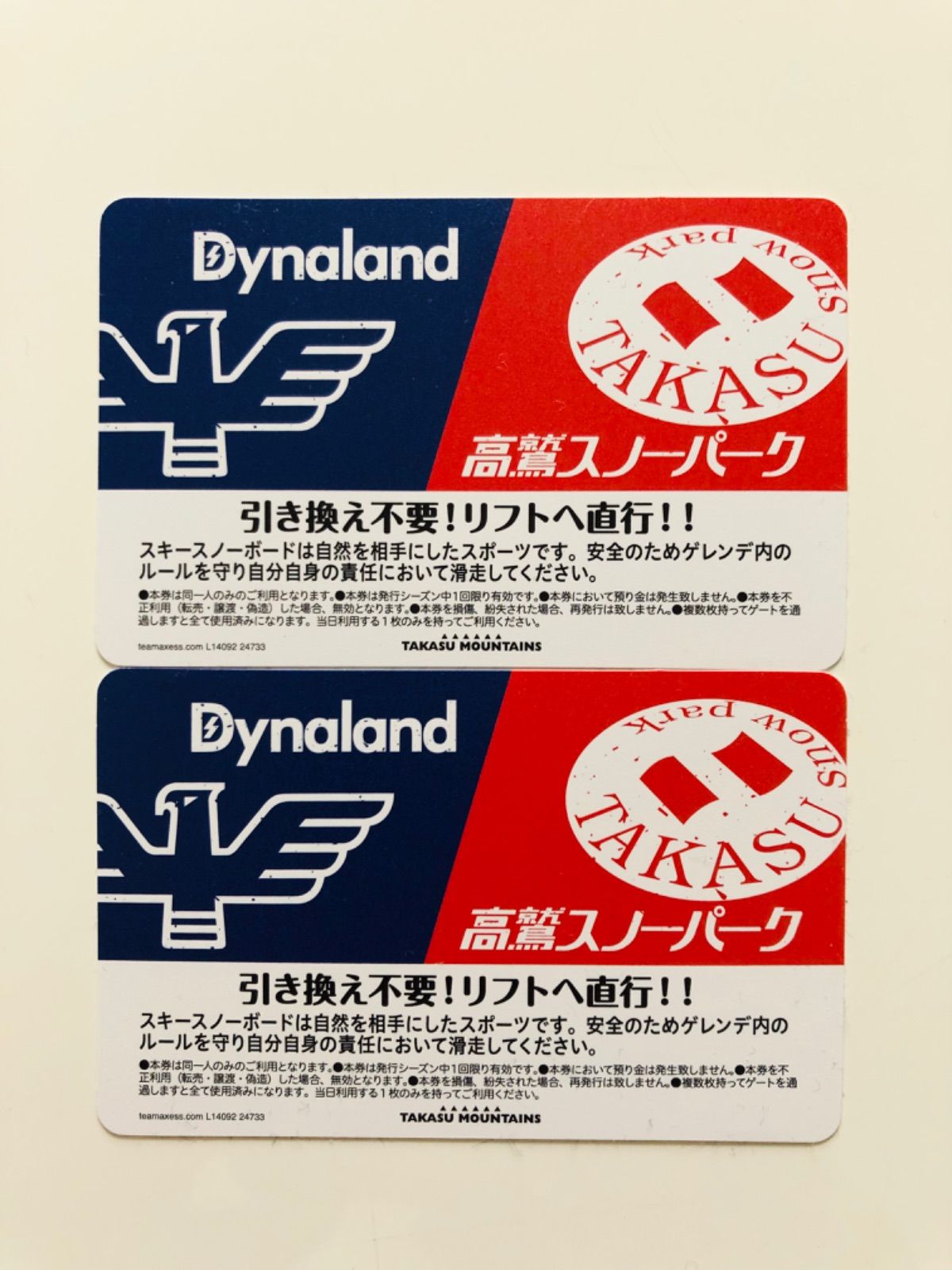 2枚︰¥9500-高鷲スノーパーク/ダイナランド　共通券