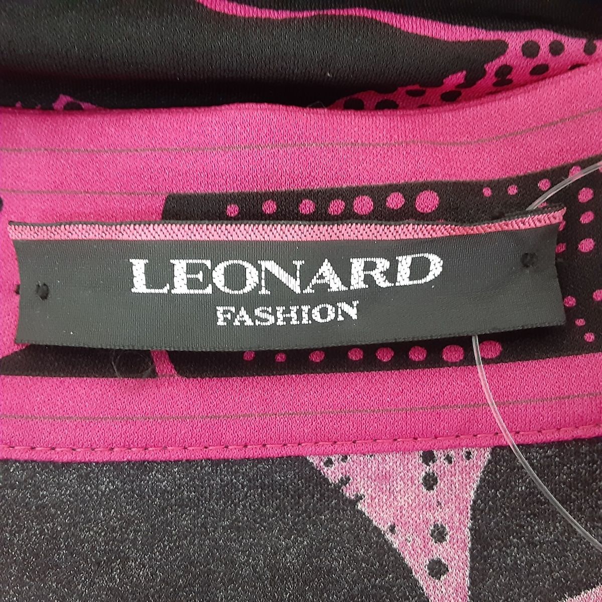 LEONARD(レオナール) ワンピース サイズ40 M レディース美品 - 黒×ピンク ボウタイ/七分袖/ひざ丈 - メルカリ