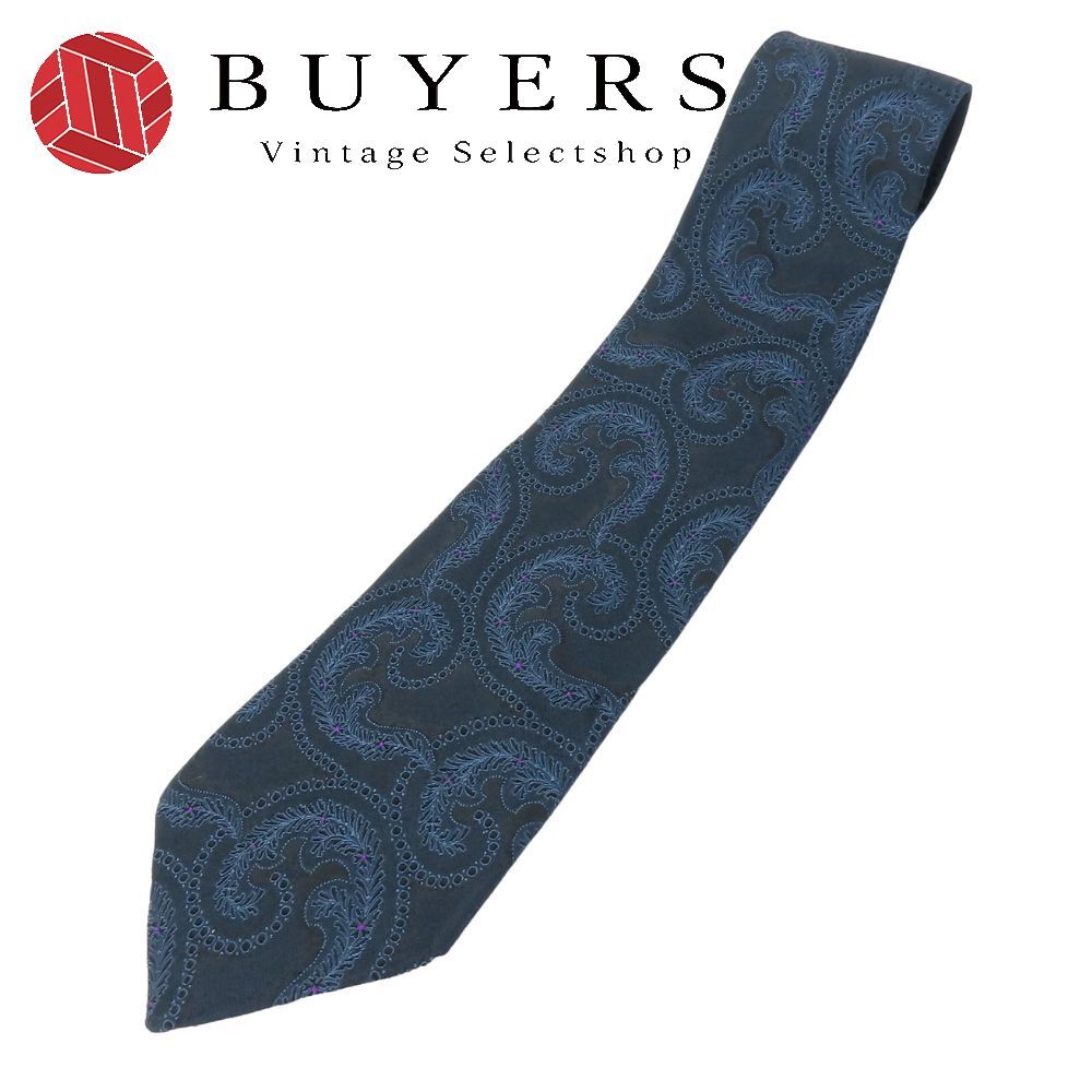 中古】 グッチ ネクタイ 光沢 ペイズリー柄 シルク ネイビー系