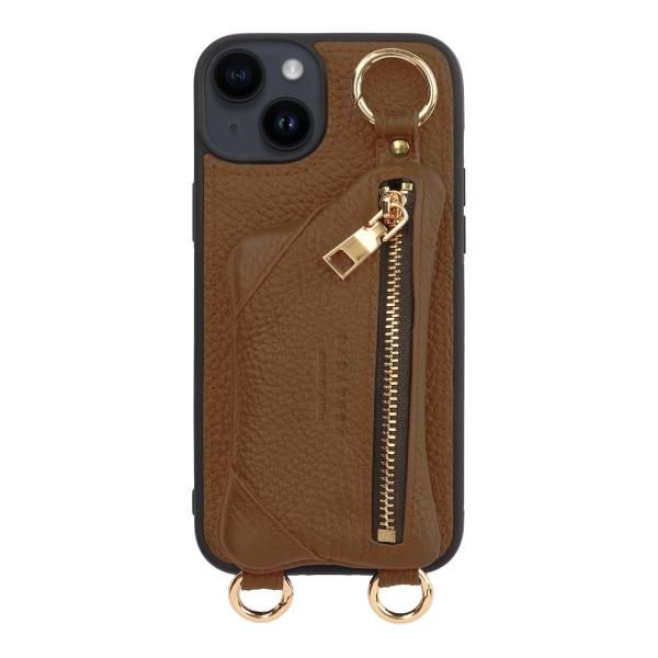  iPhone 14Plus ケース ショルダー ファスナー カバー カード 収納 キャメル 14Plus-Camel iPhoneケース・カバー