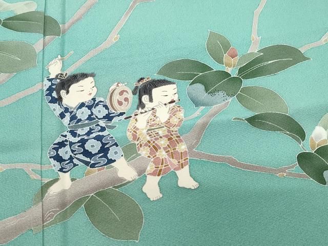 平和屋着物○十日町友禅作家 関口遼一 訪問着 童子遊び 正絹 逸品