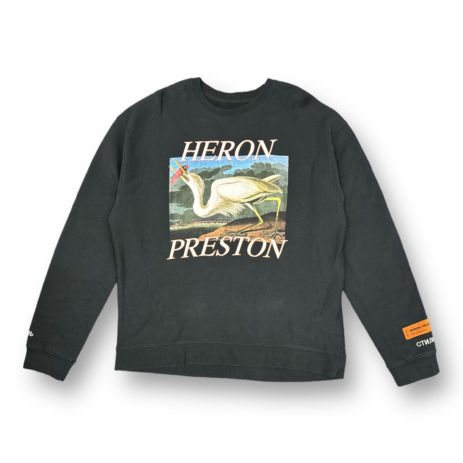 国内正規 HERON PRESTON プリント クルーネック スウェット トレーナー ヘロンプレストン HMBA002S18601014 ブラック L  63152A - メルカリ