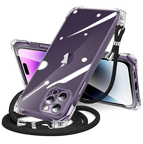 iPhone 14 Pro_クリア iPhone 14 Pro 用 ケース クリア ショルダー iPhone14pro スマホケース アイフォン14Pro カバー 肩掛け 斜めかけ 縄掛けケース 透明 薄型 軽量 耐衝撃 TPU ストラップ付き 携帯ケース 
