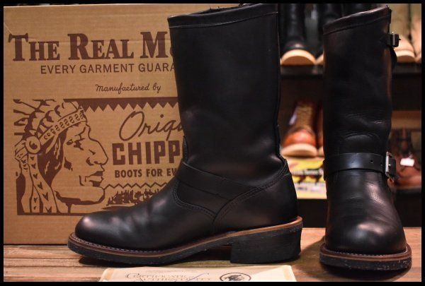 【8.5D 箱付 良品 黒タグ】THE REAL McCOY’S リアルマッコイズ×Chippewa チペワ エンジニア IA7002 黒 スチール無し ブーツ HOPESMORE【EF380】