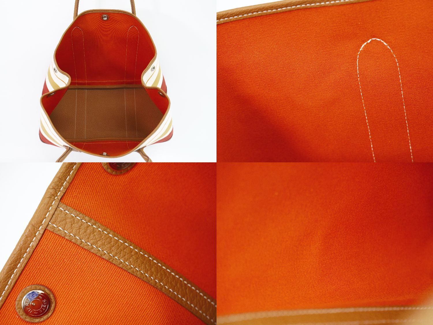 限定 エルメス HERMES ガーデンパーティPM Q刻 2013年 キャンバス HERMES エルメス ガーデンパーティPM キャンバス カーフ ベージュ □F