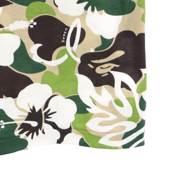 A BATHING APE - 未使用 アベイシングエイプ ハイビスカス 総柄 半袖 Tシャツ XS グリーン系 A BATHING APE レディース 未使用 アベイシングエイプ ハイビスカス 総柄 半袖 Tシャツ XS