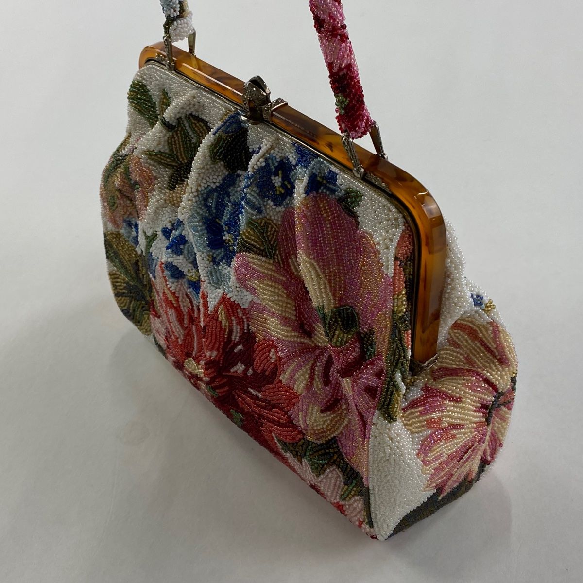 和装バッグ ビーズバッグ フォーマル 草花 白 ビーズ 和装小物