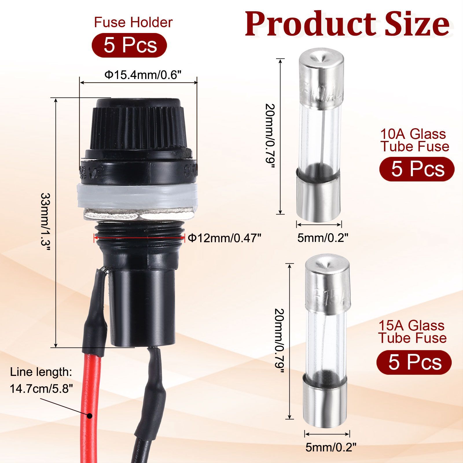 uxcell 5個のパネル取り付けヒューズホルダー、5 x 20mm 10/15A