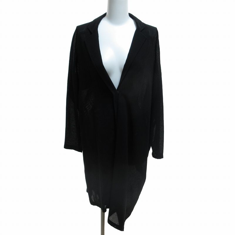 ヨウジヤマモト ファム YOHJI YAMAMOTO FEMME 14SS サマーウールギャバロングコート ジャケット アシンメトリー シースルー FG-J30-101 黒 ブラック 2 約M 0928